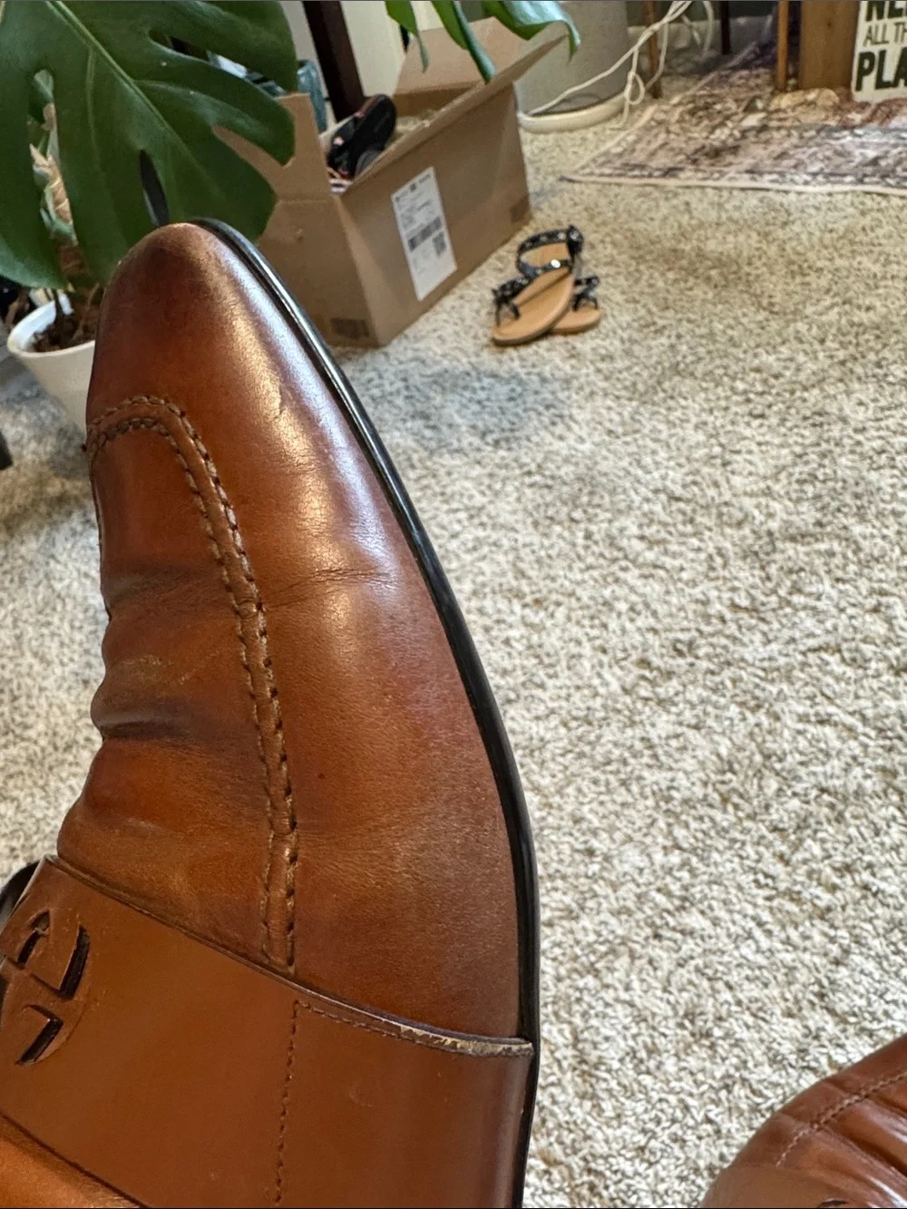 Gucci Brown Leather Logo Strap Men's Loafers